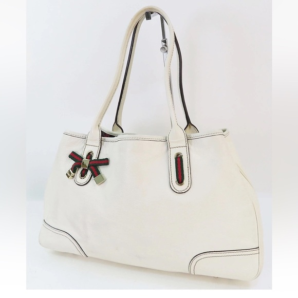 Gucci White Tote Bag with Red and Green Accents - Picture 1 of 12